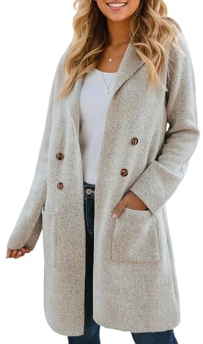 CiCiBird Women Fall Long Cardigan Sweater Trendy Knit Jacket Coat Dressy Blazer Coatigan Apricot L