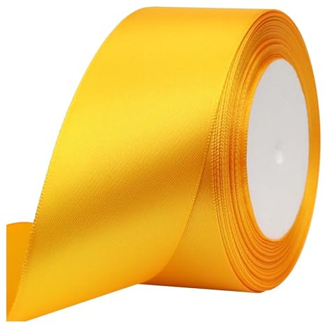 4 cm gult satinband, dekorband present presentband brett band för klänning bröllop, dop och födelsedagspresenter, 22,8 m