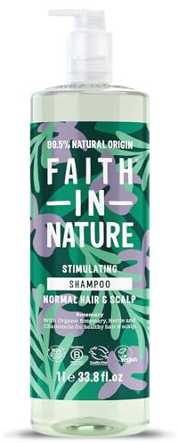 Faith In Nature 1L Natural Rosemary Shampoo, Stimulating for Normal Hair & Scalp, Vegan & Cruelty Free, No SLS, Silciones or Parabens, Family Size