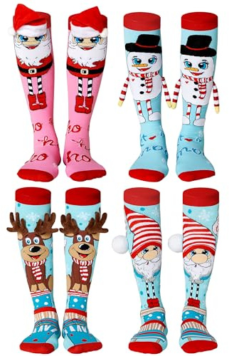dressfan 4 Paires Chaussettes de Noël,Nouveauté Drôle d’Hiver Chaussettes de Noël,Cadeaux de Noël d’Hiver de Noël Chauds et Confortables pour les Femmes et les Enfants, BHXR+TWLT+RHLT+LU,EU 36-43