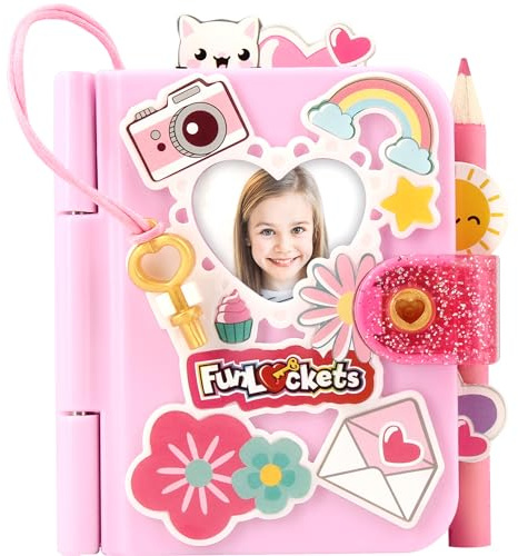 FUNLOCKETS Secret Mini Journal - Kids Diary, Notebook & Activity Set with Lock & Keys - Unlock 15+ Fun Surprises, Decorate & Customise, Discover Drawers & Write Secret Messages - For Children Ages 6+
