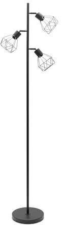 ValueLights | 3 Arm Matt Black Metal Floor Lamp with Geometric Basket Cage Shade for Living Room Lounge | Floor Lamps & Home Improvements Essential