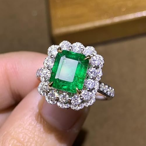 Anello impilabile aperto in cristallo verde per donna - Grande e delicato anello in zirconia cubica con strass simulato smeraldo regolabile in argento sterling 925 con tormalina e taglio a cuscino