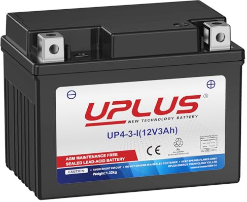 UPLUS Motorcycle Battery UP4-3-I Agm Battery, 12V 3Ah SLA Batteries Maintenance Free Scooter ATV replace for-TX4L-BS | Confirm size before order 113L x 70W x 85H(mm)