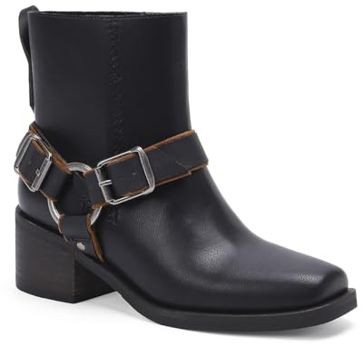 Women's Ankle Boots Motorcycle Boots Fashion Boots Low Chunky Heel Booties Square Toe Boots Riding Biker Boots, Black, 8.5