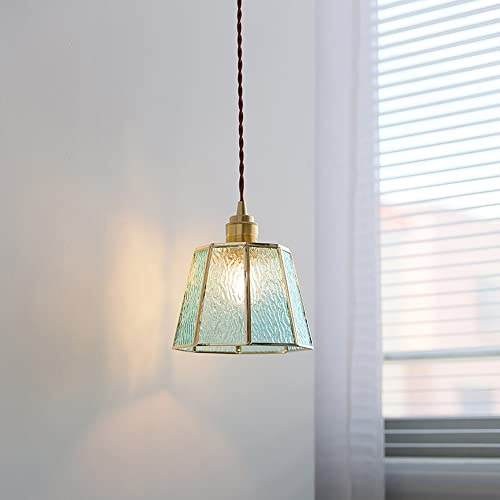 Lámpara colgante de vidrio con patrón de agua tradicional para granero, lámpara colgante para comedor, accesorios de iluminación sobre mesa, lámparas colgantes con borde de latón de longitud ajustabl