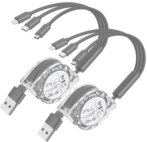 2PCS 3A Multi Charger Cable,3 in 1 Retractable Multi Charging Cable,Usb c to usb c/lightning/Micro USB Connector Port phone charging cable,Retractable Phone Charger Compatible for iPhone Huawei,so on