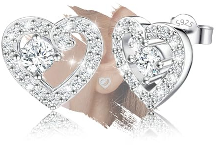 Sterling Silver Heart Stud Earrings for Women Hypoallergenic Cubic Zirconia Sparkling Love Stud Earrings Jewelry Gifts for Mom Wife