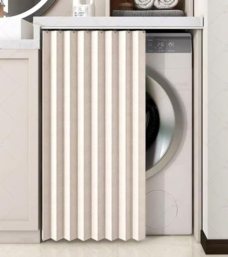 Cortina de Lavadora,Cortinas de Gabinete con Rieles Deslizantes Cortinas de Armario Cocina Impermeables Cortinas Multifuncionales Cortina de Gabinete de Zapatos,Prueba de Polvo A,W80×H90cm