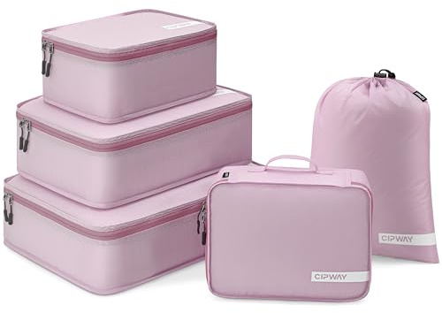 Cipway Cubos de embalaje ultraligeros para viajes, juego de 5 organizadores de ropa para accesorios de viaje, bolsa de almacenamiento de nailon para equipaje, maleta de mano, color rosa malva