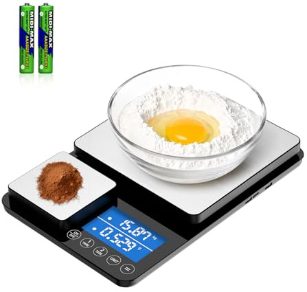 Dual Platform Digital Kitchen Scale, [15kg/33lb-0.01g] Diyife High Precision Food Scale, Intelligent Accumulation, 7 Units Backlight LCD, Tare, Auto Off, Stainless Steel for Cooking Baking Jewelry