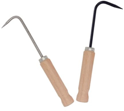 Homoyoyo 2 Pezzi Strumento da Giardino con Gancio Singolo in Acciaio e Manico in Legno Estirpatore Erbacce Manuale per Rimozione Radici di Tarassaco e Piante Invasive Utile per Orto e