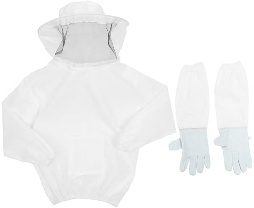 DOITOOL Traje de Apicultor Blanco Transpirable de Dos Piezas Guantes Largos Resistentes para Protección Apicultura Ropa de Trabajo Profesional para Exteriores Kit de Apicultura Seguro y