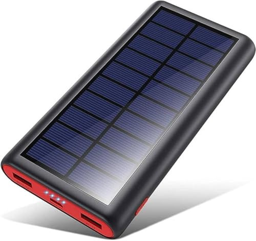 QTshine Power Bank Solare 26800mAh, USB C Caricatore Solare Portatile PD 3,0A Ricarica Rapida Batteria Esterna Caricabatterie 3 Uscite con Luci 4 LED Rapida per Smartphone, Tablet Ecc (Rosso)