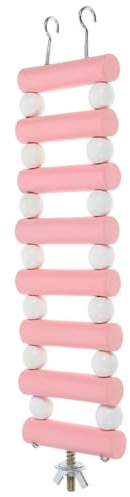 CATIEBYE Wooden Hamster Ladder Bridge Pink Rods and White Beads, 6x30cm Small Animal Hanging Climbing for Rat Cage, Soft Swing Bridge and Climb Ladder for Hamsters and Rodents