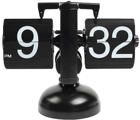 mooas Klapp-Schreibtischuhr (schwarz), Retro-Vintage-Design, automatische Klapp-Schreibtisch-/Tischuhr, große Zahlen, batteriebetrieben, Inneneinrichtung, ideal für Zuhause, Büro, Schule, Hotel, Café