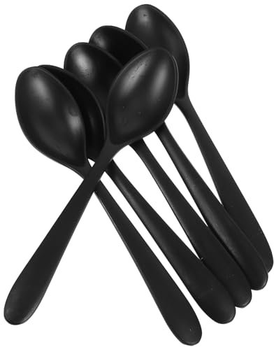 Cabilock 6 Stück Melamin Asiatische Suppenlöffel Melamin Reislöffel Nudelsuppenlöffel Japanischer Suppenlöffel für Küche 18cm (Schwarz)
