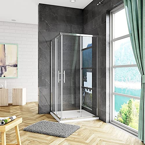 Cabine de douche 90x90x185cm en 6mm verre anticalcaire porte de douche coulissante l'accès d'angle sans receveur