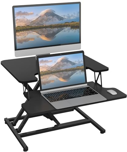 ERGOMAKER Steh-Sitz Schreibtischaufsatz Höhenverstellbar, Stehpult Aufsatz Schreibtisch 55 X 40CM Desktop Erhöhung mit Tastaturablage Schwarz