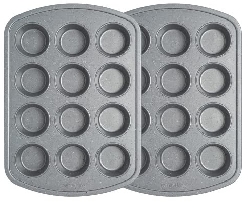 Country Living Antihaft-Muffinform, robuster Karbonstahl mit Schnellverschluss-Beschichtung, hergestellt ohne PFOA, spülmaschinenfest, 2er-Pack, Backformen-Set, 12 Tassen, grau gesprenkelt