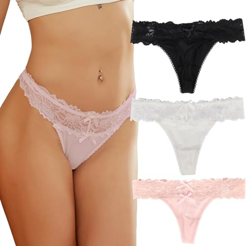 ohyeahlady Tanga Femme Dentelle+Soie Glacée Grande Taille String Femme Sexy Chic Culotte sous Vetements Feminins Underwear Lot De 3