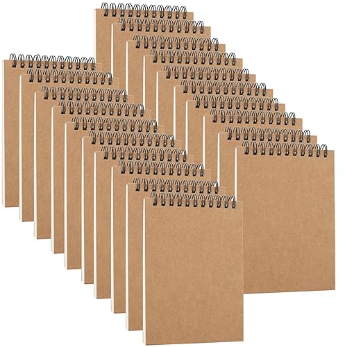 ZEONHEI 20-pack A6 tomma spiralskissböcker, 30 ark/60 sidor med 160 gsm vanligt papper anteckningsbok ritdynor, brun hård kraftomslagskonst A5 skissböcker för målning, skissning, ritning