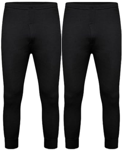 DOLCE ENVY Men's Thermal 2 Pack Long John Bottom Trouser Warm Base Layer for Winter Suitable for Daily Use High-Performance Bottom Trouser (Large, Black)