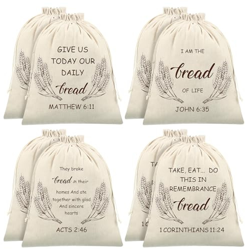 Vesici 8 Pcs Large Linen Bread Bag for Homemade Bread Reusable Container and Saver Drawstring Storage Bags Unbleached Storage Container Keeper for Bakery 12 x 15 (Elegant Style)