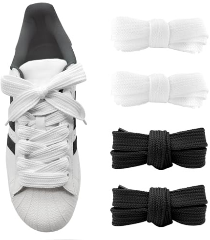 UamGlsob 2 Pares de Cordones de 20mm de Ancho para Zapatillas Adidas Campus 00s, Cordones Planos Gruesos, Jumbo Shoe Laces (Black+White, 54''/140cm)