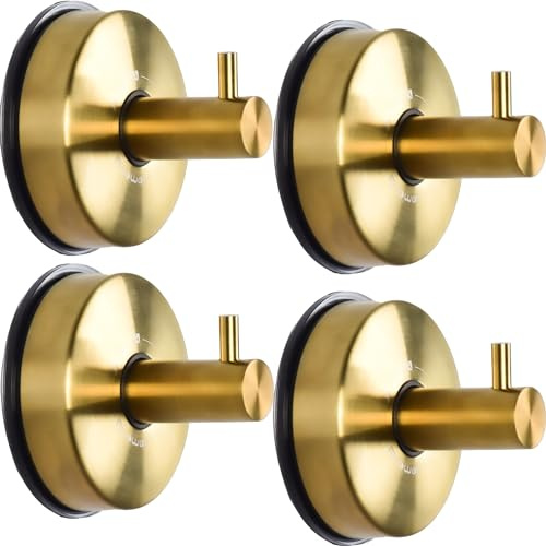 JOMOLA Gancho Ventosa para Toalla Toallero Con Ventosa Para Baño Cocina Colgador De Pared Sin Taladro Gancho De Pared Con Percha Accesorios De Baño Inoxidable,Oro 4 Piezas