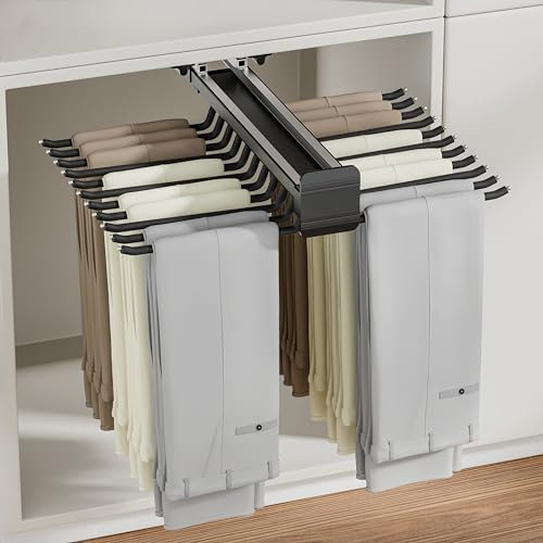 ANXJLEO Zweireihiger Hosenbügel Ausziehbarer, Hosenaufhängung Platzsparend, 22 Arme Hosenhalter, Hosenauszug mit rutschfeste Beflockung, Kleiderschrank-Organizer, Tragkraft 30 kg (Schwarze)