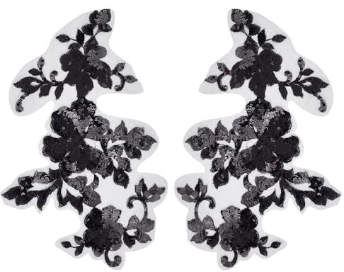 GORGECRAFT 3D Pailletten-Spitzenapplikation Mit Bestickten Blättern Und Blumen Zum Aufnähen Auf Kragenbesatz Flicken Mit Blumenmotiv Stoffbasteldekoration Aufnäher Zum Nähen von DIY-Kleidung Schwarz