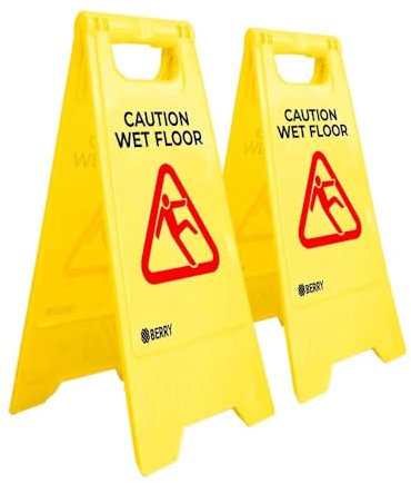 BERRY Set of 2 Caution Wet Floor Sign - Slippery Floor Warning A Board - Two Side Foldable Type A Slippery Floor Sign - Freestanding Warning Sign for Businesses, Hotels, Malls, Restaurants