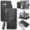 VEEMOS Zipper Wallet Case for Apple iPhone 16 Phone Case with Purse Card Holders RFID Blocking Leather Flip Case Book Cover Wrist Strap Women - Black