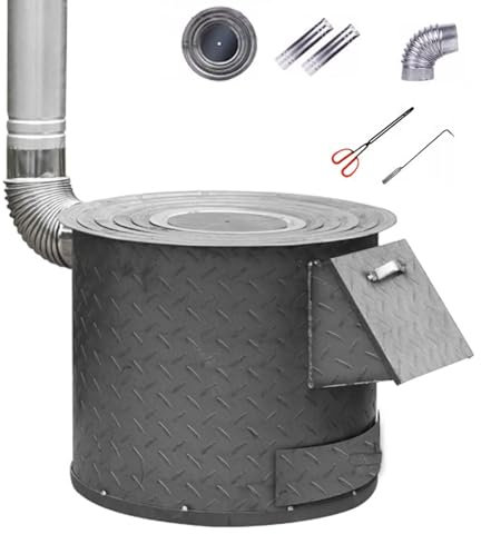 Stufa a Legna Piccola da Camino Saldatura Senza Soluzione di continuità Stufa a Legna per Tende con Tubo Camino(35 * 40cm)