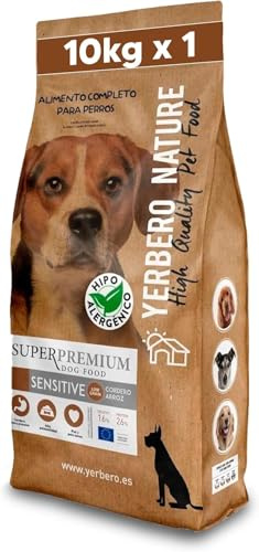 Yerbero Nature Sensitive, Pienso Hipoalergénico para Perros Adultos, Alimento Monoproteico de Cordero, Low Grain, con Arroz, Omega 3, Sin Gluten, 10kg