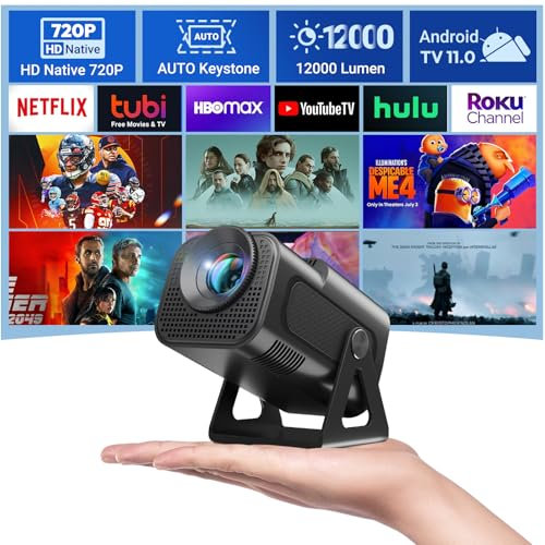 Mini Portable Projector XGODY Gimbal5 MINI Smart Android 11 HD Projector Supports 1080P 4K WiFi6 BT Home Theater Video Projector with 180° Rotatable Stand Auto Keystone for Android, iOS Dull Black
