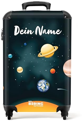 NoBoringSuitcases.com Maleta Infantil Personalizada - Trolley con Ruedas Para Niños, Equipaje de Mano, Sistema Planetario Azul Oscuro (55x40x20 cm)