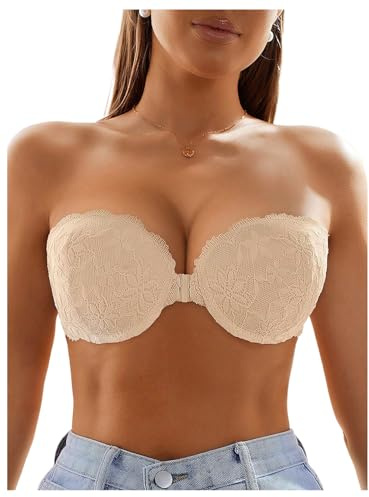 GORGLITTER Women's Strapless Underwire Front Fastening Bras Beige