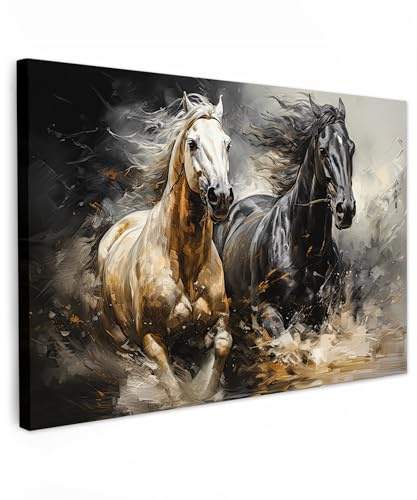 MuchoWow© Stampe Su Tela 120x80 cm Quadro Soggiorno Quadri Camera Da Letto Moderni Accessori Salotto Poster Da Parete Con Cornice Decorazione Muro Cavalli - Bianco - Nero - Animali