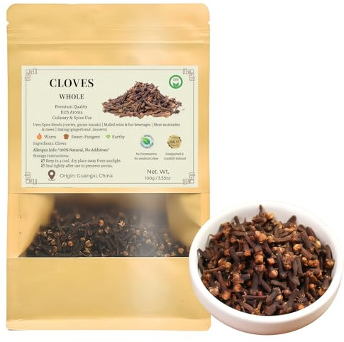 Premium Whole Cloves 100g - Rich Aroma, Handpicked-No Preservatives-No Additives-Non GMO-Versatile Spice for Cooking & Wellness (100g*1 bag)