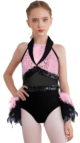 TiaoBug Vestido De Danza Jazz para Niñas Maillot De Danza Latino Sin Mangas Leotardo De Patinaje Artístico Traje Bailarina