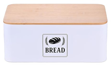 Relaxdays Cassetta Portapane con Coperchio in bambù, Contenitore Pane e Biscotti, Salvafreschezza, 13,5x33x19 cm, Bianco