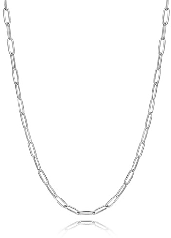 U7 collar de Cadena Acero Inoxidable Mujer Plateado, 3,4mm de Ancho, 36 + 5cm de Longitud, Collar de Clip Ajustable Minimalista Hipoalergénico con Caja de Regalo