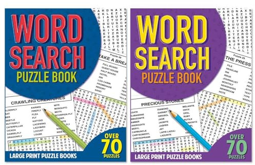Sixstore Mega Large Print Set of 2, A4 Word Search Puzzle Book, Brain Teaser Travel Wordsearch Books
