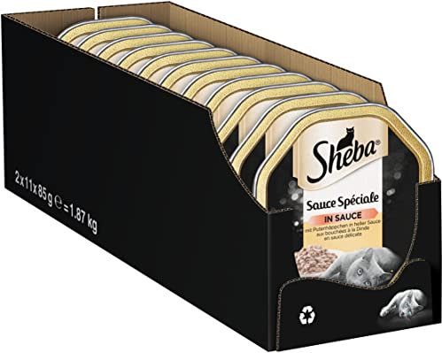 SHEBA Schale Nassfutter für Katzen Sauce Spéciale mit Putenhäppchen in Heller Sauce 2 x 11 x 85g