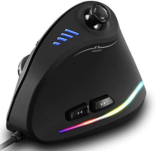Zeerkeer Vertikale Gaming Maus RGB Kabelgebundene Ergonomische Maus mit Joystick, 11 programmierbare Tasten, 5 einstellbare DPI (1500-2500-4000-7000-10000) für Computerspieler