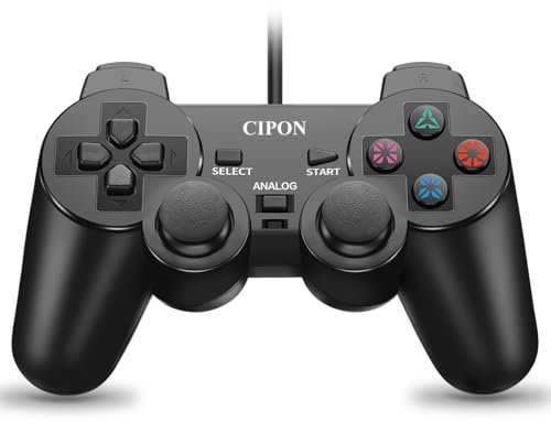 CIPON Manette filaire compatible avec console PlayStation 2, télécommande de jeu avec câble de 2,2 m (noir)