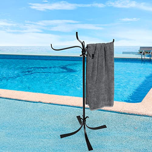 Sinyzope Pool Outdoor Towel Rack, 4 Bars Metal Heavy Duty Never Tilt for Pool Hot Tub Spa Towel Dying Rack, Towel Stand (3.6FT high