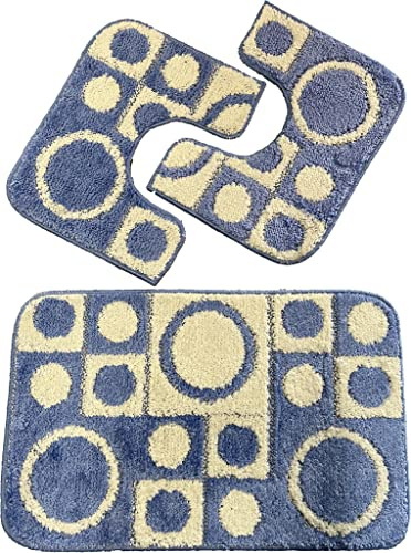 HOME ZEN HOUSEHOLD LINEN Tappeto da Bagno Super Morbido soffice e asciugapasso assorbe acqua con Retro Antiscivolo per lavello e bidet e wc (art. cerhio set 3 pz, celeste)